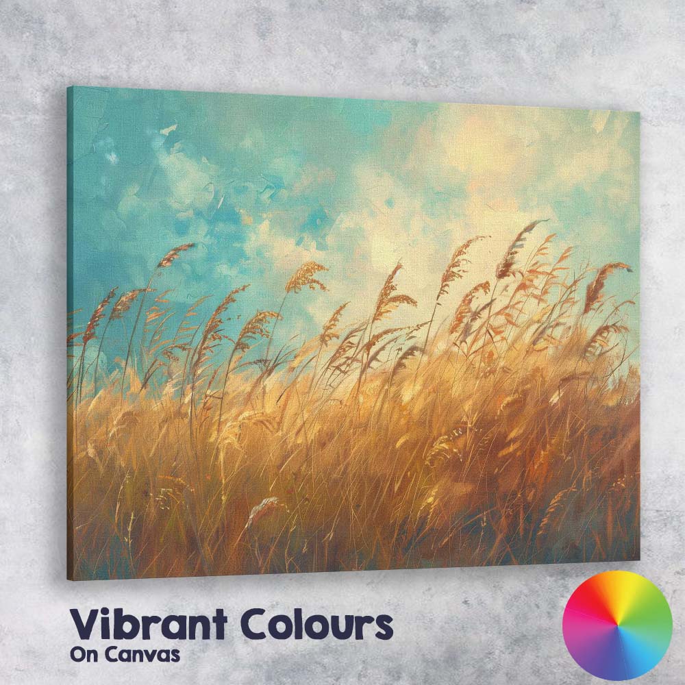 Golden Wild Meadow Tall Grass Impressionist Landscape Canvas Wall Art Print Decor Picture Ready to Hang