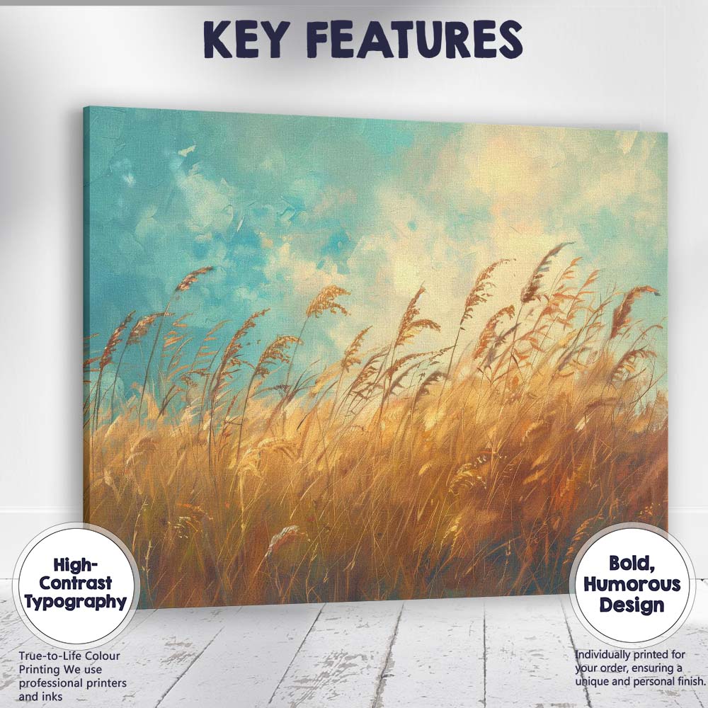 Golden Wild Meadow Tall Grass Impressionist Landscape Canvas Wall Art Print Decor Picture Ready to Hang