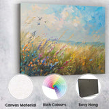 Colourful Wildflower Meadow Under Blue Sky Impressionist Landscape Canvas Wall Art Print Decor Picture Ready to Hang