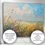 Colourful Wildflower Meadow Under Blue Sky Impressionist Landscape Canvas Wall Art Print Decor Picture Ready to Hang