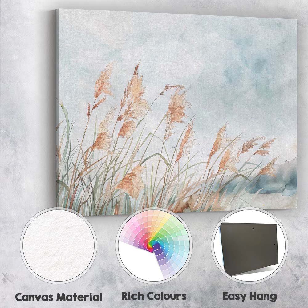 Delicate Pampas Grass Watercolour Botanical Landscape Canvas Wall Art Print Decor Picture Ready to Hang