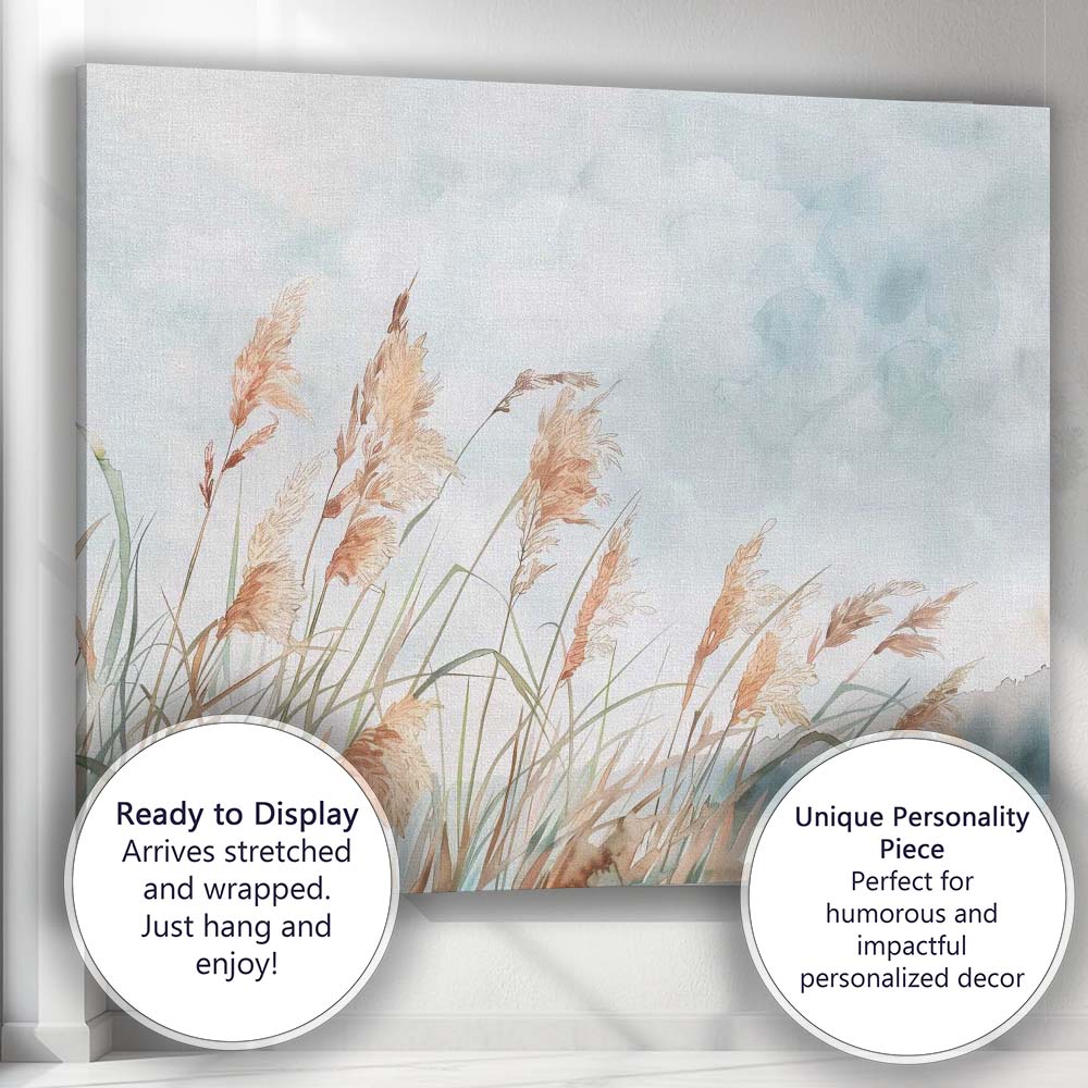 Delicate Pampas Grass Watercolour Botanical Landscape Canvas Wall Art Print Decor Picture Ready to Hang