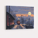 Snowy Village Railway Moonlight Winter Landscape Canvas Wall Art Print Decor Picture Ready to Hang