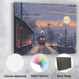 Snowy Village Railway Moonlight Winter Landscape Canvas Wall Art Print Decor Picture Ready to Hang
