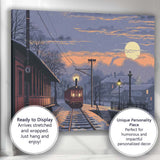 Snowy Village Railway Moonlight Winter Landscape Canvas Wall Art Print Decor Picture Ready to Hang