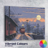 Snowy Village Railway Moonlight Winter Landscape Canvas Wall Art Print Decor Picture Ready to Hang