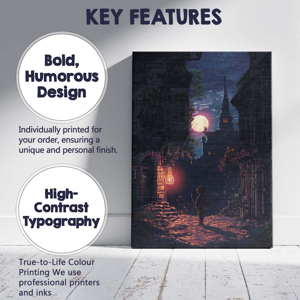 Moonlit Old Town Street Fantasy Nightscape Canvas Wall Art Print Decor Picture Ready to Hang