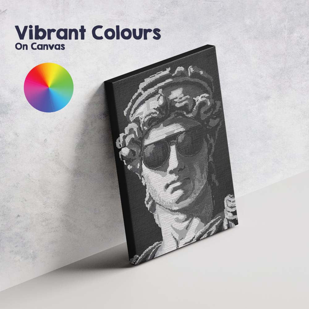 Monochrome Pixel Art Portrait With Aviator Goggles Retro Digital Illustration Canvas Wall Art Print Decor Picture Ready to Hang