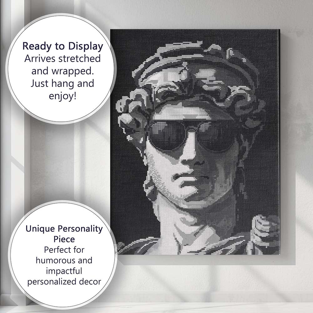 Monochrome Pixel Art Portrait With Aviator Goggles Retro Digital Illustration Canvas Wall Art Print Decor Picture Ready to Hang