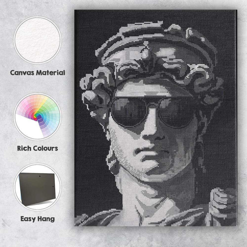 Monochrome Pixel Art Portrait With Aviator Goggles Retro Digital Illustration Canvas Wall Art Print Decor Picture Ready to Hang