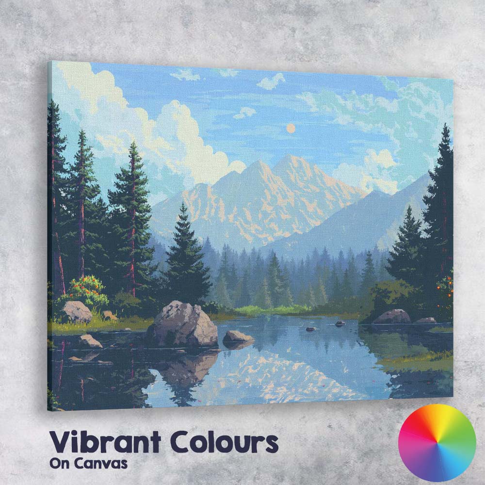 Snow Capped Mountain Lake Evergreen Forest Landscape Canvas Wall Art Print Decor Picture Ready to Hang