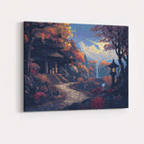 Moonlit Japanese Garden Autumn Temple Landscape Digital Art Canvas Wall Art Print Decor Picture Ready to Hang