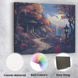 Moonlit Japanese Garden Autumn Temple Landscape Digital Art Canvas Wall Art Print Decor Picture Ready to Hang