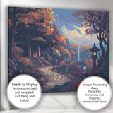 Moonlit Japanese Garden Autumn Temple Landscape Digital Art Canvas Wall Art Print Decor Picture Ready to Hang
