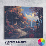 Moonlit Japanese Garden Autumn Temple Landscape Digital Art Canvas Wall Art Print Decor Picture Ready to Hang