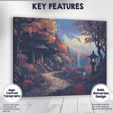 Moonlit Japanese Garden Autumn Temple Landscape Digital Art Canvas Wall Art Print Decor Picture Ready to Hang
