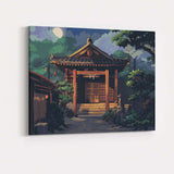 Traditional Japanese Shrine Moonlit Night Landscape Canvas Wall Art Print Decor Picture Ready to Hang