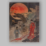 Traditional Chinese Dragon Red Moon Oriental Ink Painting Canvas Wall Art Print Decor Picture Ready to Hang