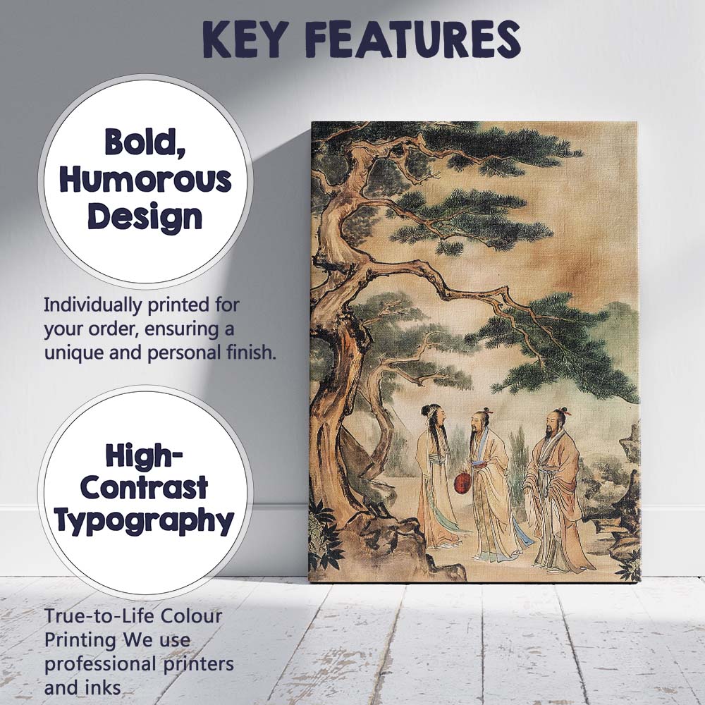 Classical Chinese Scholars Beneath Ancient Pine Tree Oriental Ink Painting Canvas Wall Art Print Decor Picture Ready to Hang
