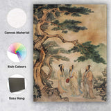 Classical Chinese Scholars Beneath Ancient Pine Tree Oriental Ink Painting Canvas Wall Art Print Decor Picture Ready to Hang