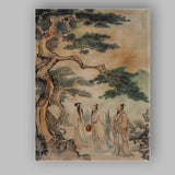 Classical Chinese Scholars Beneath Ancient Pine Tree Oriental Ink Painting Canvas Wall Art Print Decor Picture Ready to Hang