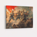 Dramatic Historical Battle Scene Soldiers With Rifles Oil Painting Canvas Wall Art Print Decor Picture Ready to Hang