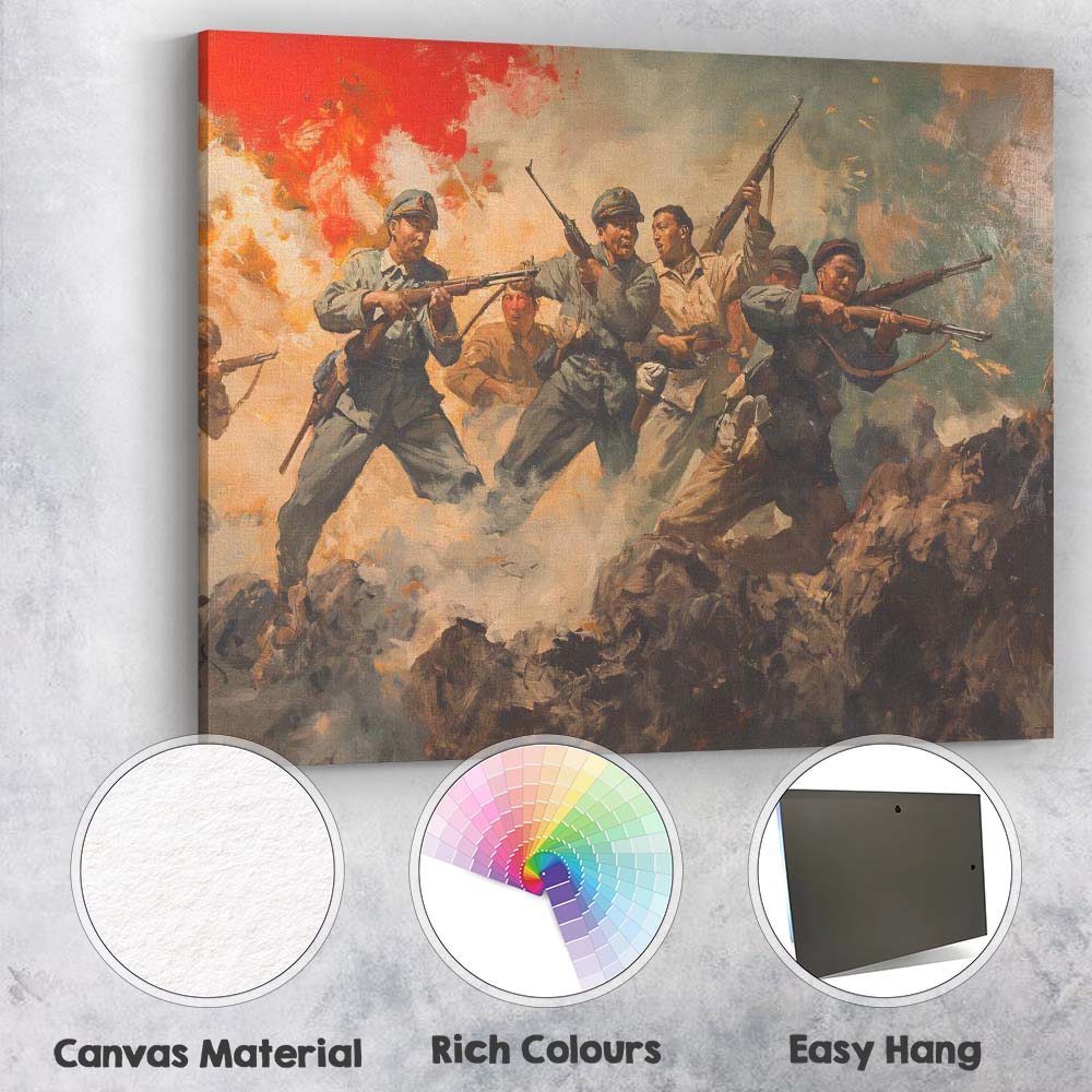 Dramatic Historical Battle Scene Soldiers With Rifles Oil Painting Canvas Wall Art Print Decor Picture Ready to Hang