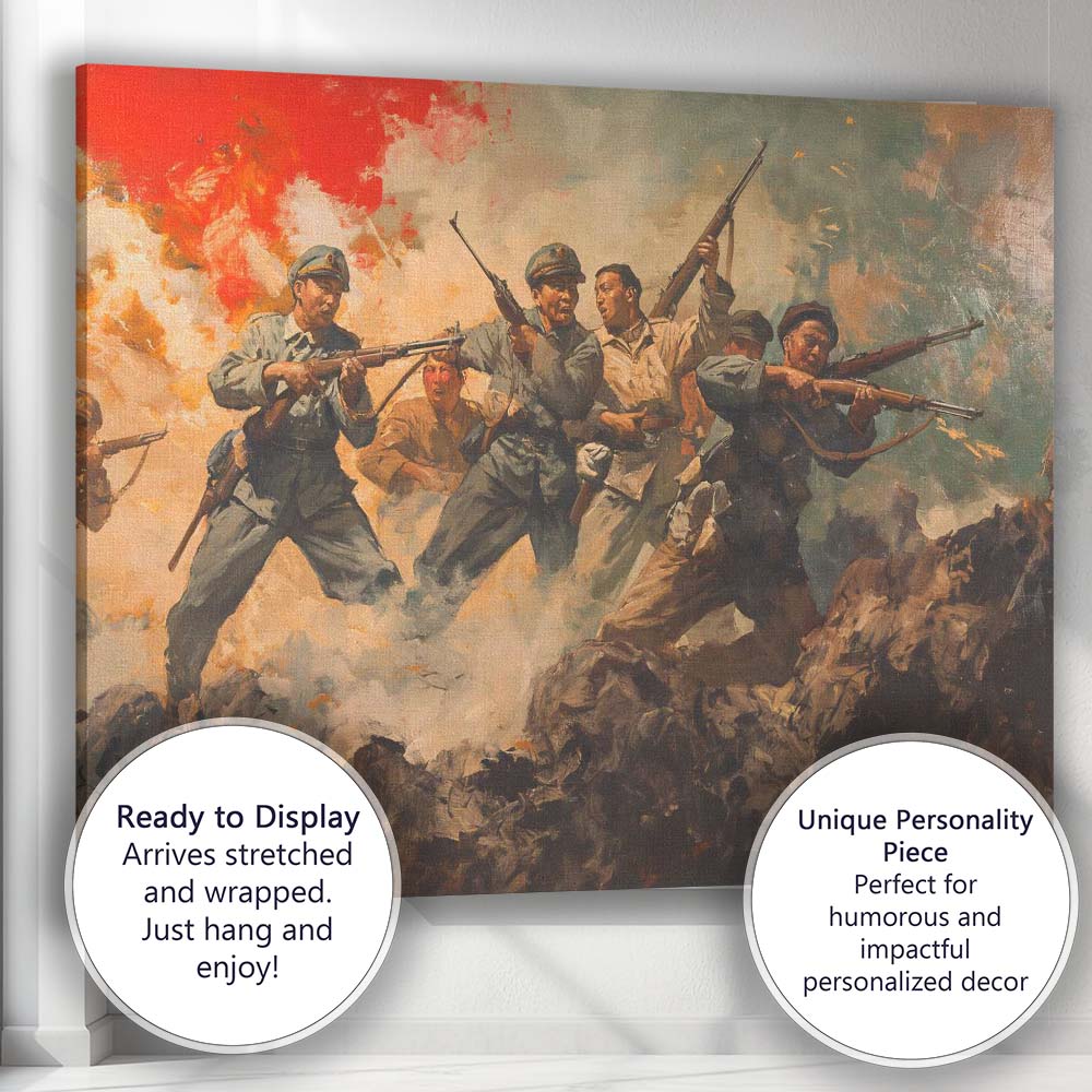 Dramatic Historical Battle Scene Soldiers With Rifles Oil Painting Canvas Wall Art Print Decor Picture Ready to Hang