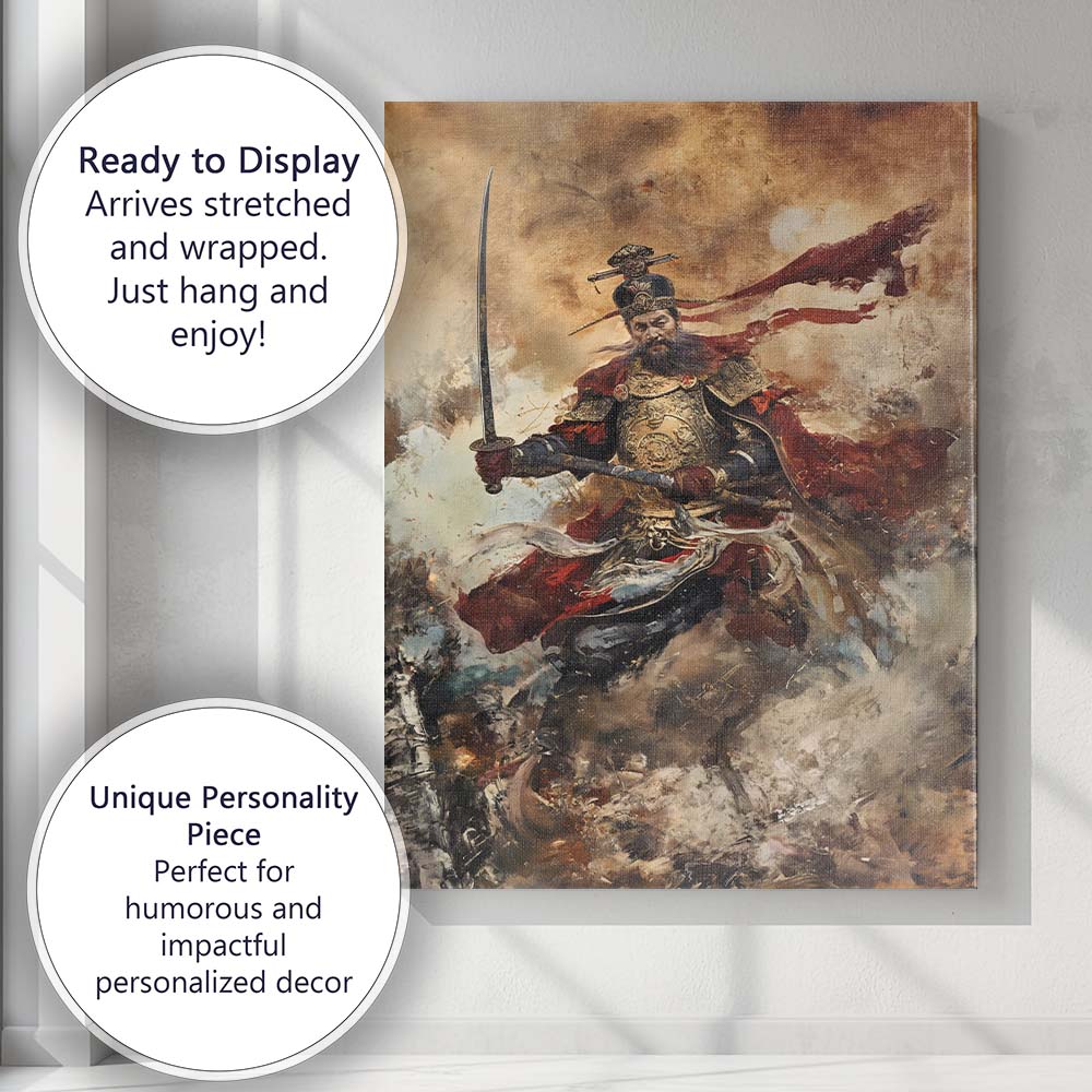 Legendary Chinese Warrior With Sword Dynamic Battle Painting Canvas Wall Art Print Decor Picture Ready to Hang