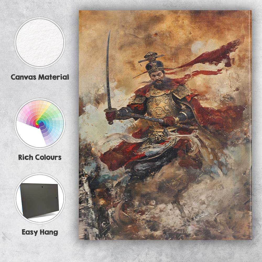 Legendary Chinese Warrior With Sword Dynamic Battle Painting Canvas Wall Art Print Decor Picture Ready to Hang