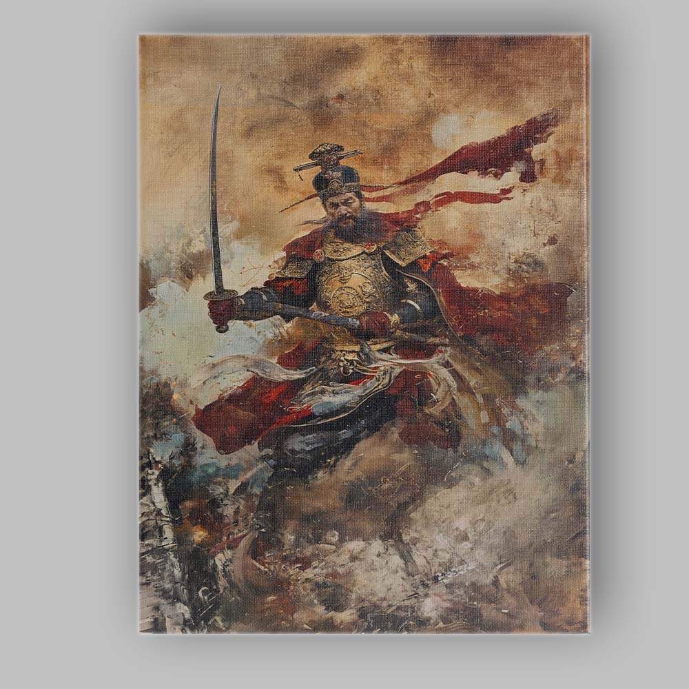 Legendary Chinese Warrior With Sword Dynamic Battle Painting Canvas Wall Art Print Decor Picture Ready to Hang