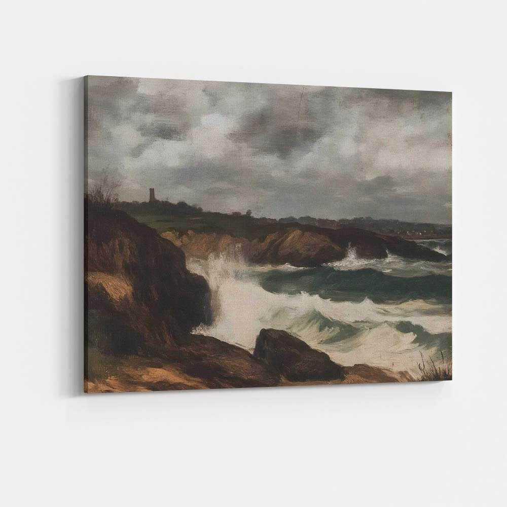 Dramatic Rocky Coastline Ocean Waves Seascape Painting Canvas Wall Art Print Decor Picture Ready to Hang