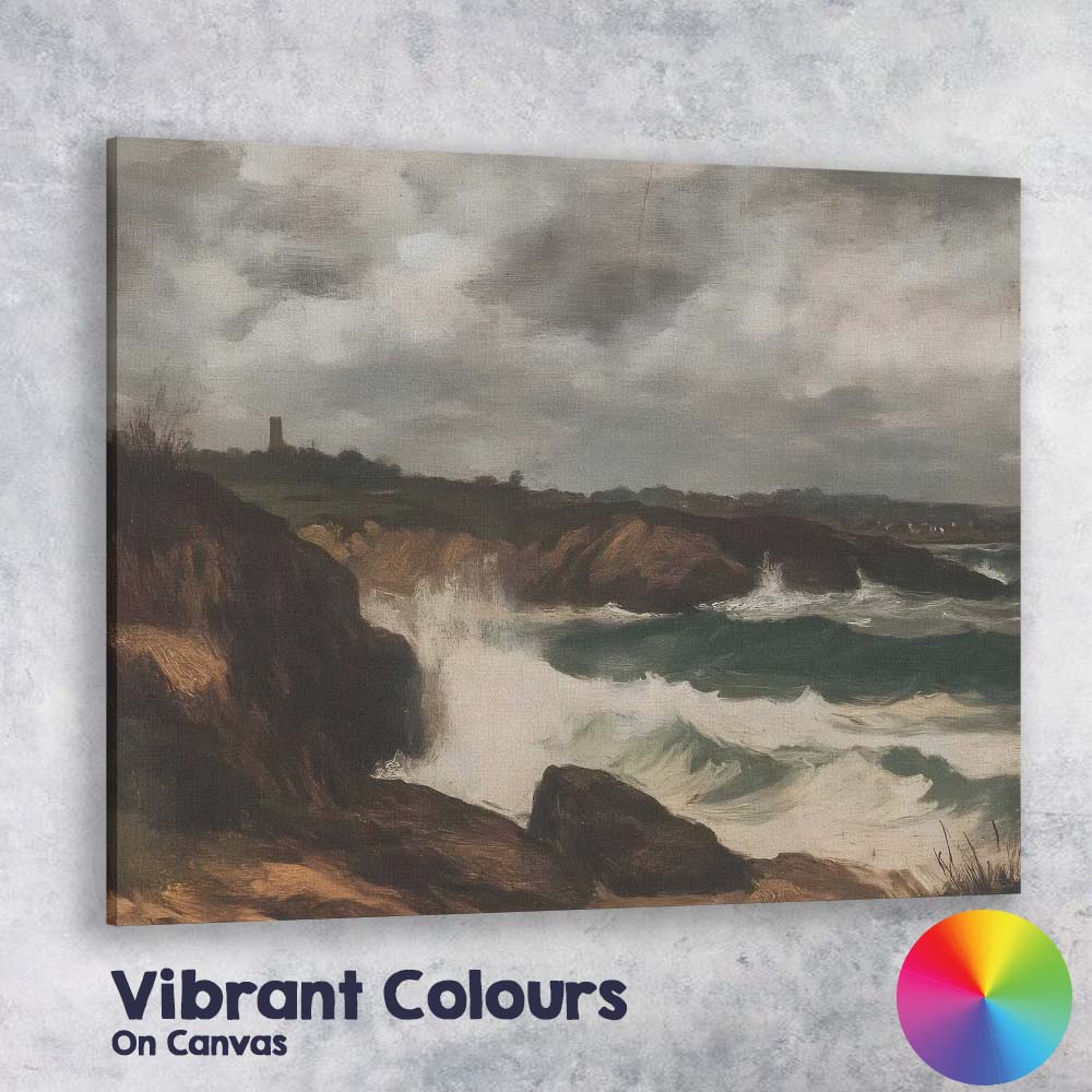 Dramatic Rocky Coastline Ocean Waves Seascape Painting Canvas Wall Art Print Decor Picture Ready to Hang