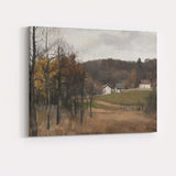 Muted Countryside Farmhouse Landscape with Autumn Woodland Canvas Wall Art Print Decor Picture Ready to Hang