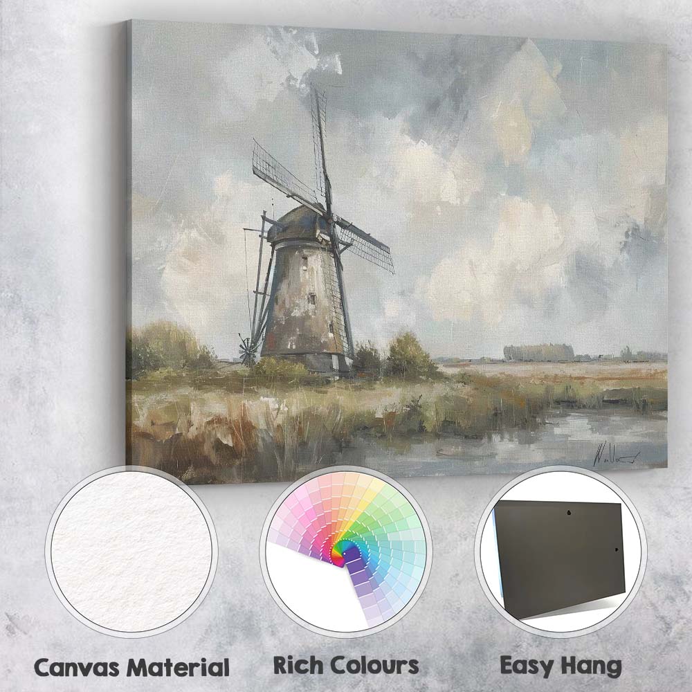 Contemporary Windmill Countryside Abstract Landscape Painting Canvas Wall Art Print Decor Picture Ready to Hang