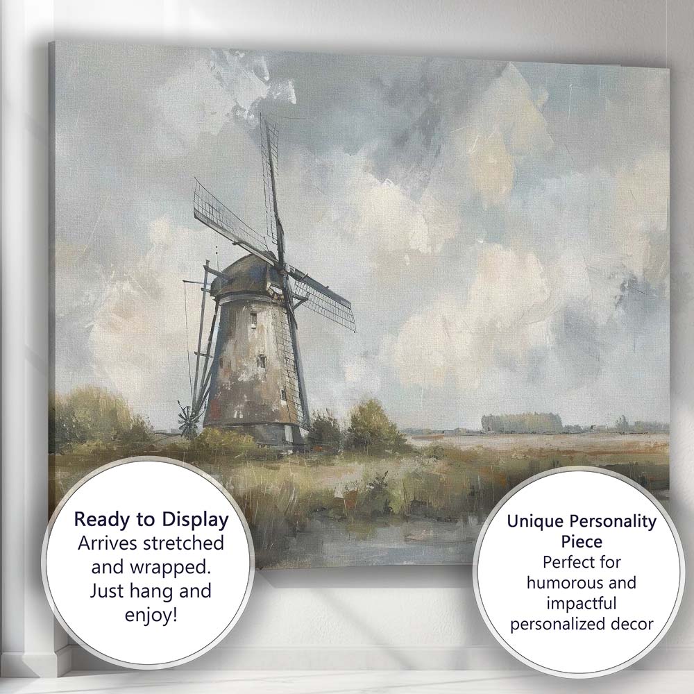 Contemporary Windmill Countryside Abstract Landscape Painting Canvas Wall Art Print Decor Picture Ready to Hang