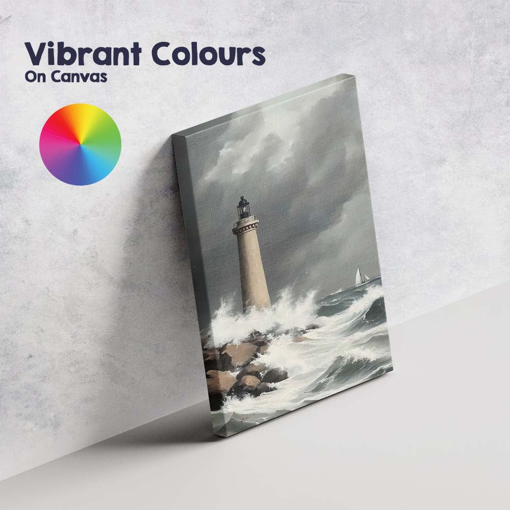 Stormy Coastal Lighthouse Ocean Waves Seascape Painting Canvas Wall Art Print Decor Picture Ready to Hang