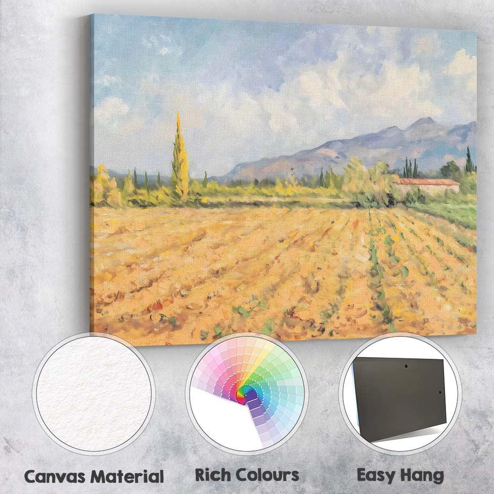 Golden Autumn Field Mountain Landscape Impressionist Canvas Wall Art Print Decor Picture Ready to Hang