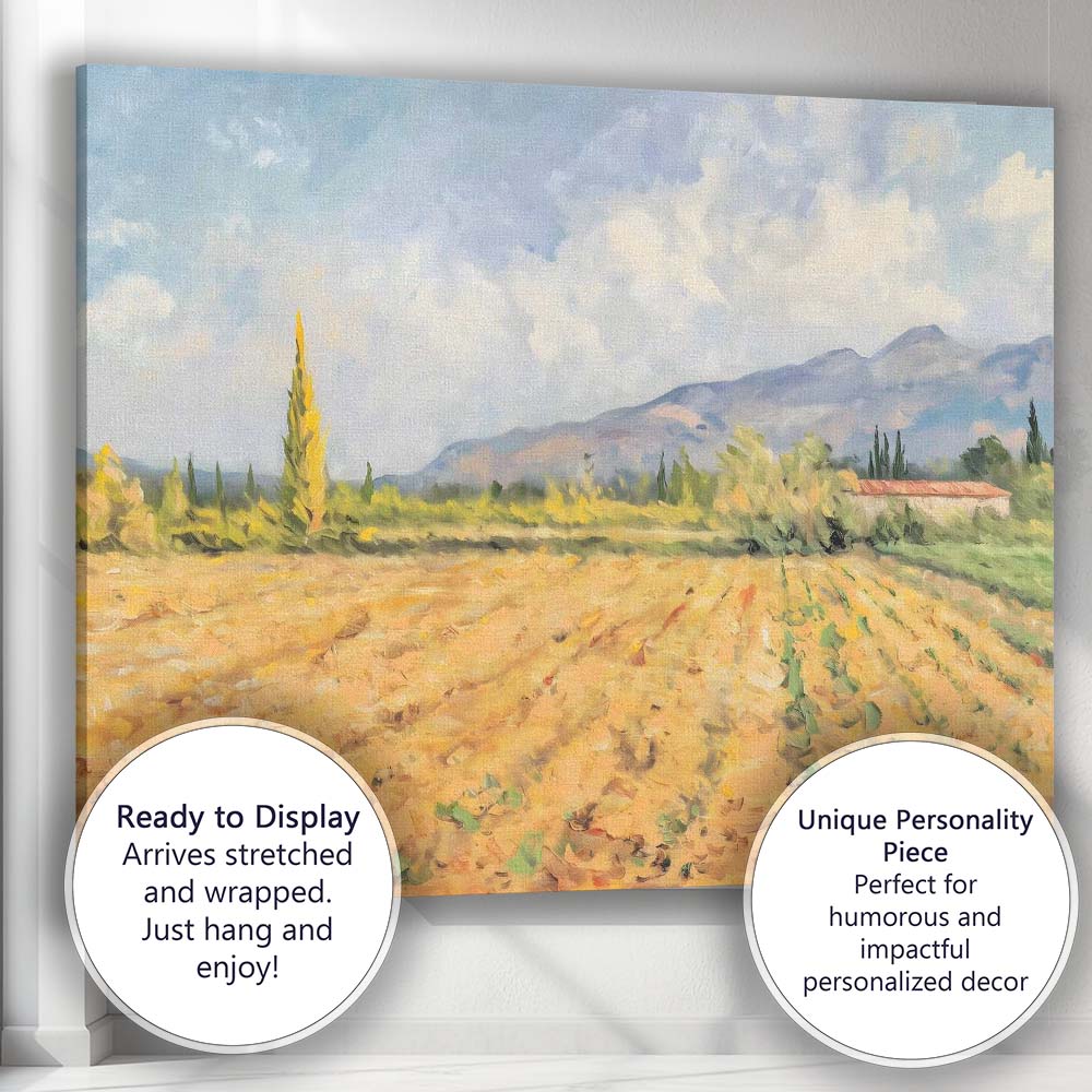 Golden Autumn Field Mountain Landscape Impressionist Canvas Wall Art Print Decor Picture Ready to Hang