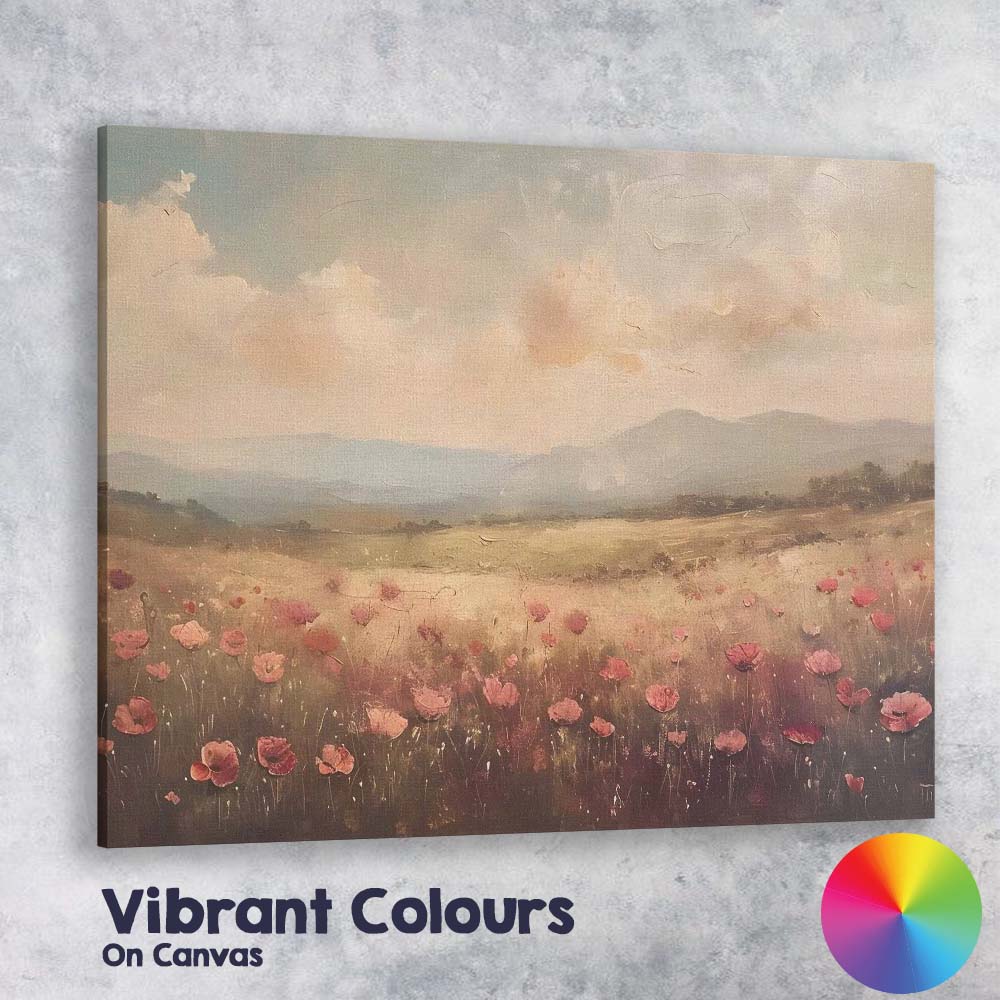Soft Blush Poppy Meadow Dreamy Countryside Landscape Canvas Wall Art Print Decor Picture Ready to Hang