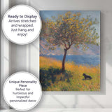 Golden Yellow Blossom Tree Lakeside Landscape With Black Dog Impressionist Canvas Wall Art Print Decor Picture Ready to Hang