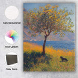 Golden Yellow Blossom Tree Lakeside Landscape With Black Dog Impressionist Canvas Wall Art Print Decor Picture Ready to Hang