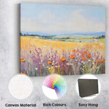 Pastel Wildflower Meadow and Golden Fields Impressionist Landscape Canvas Wall Art Print Decor Picture Ready to Hang