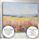 Pastel Wildflower Meadow and Golden Fields Impressionist Landscape Canvas Wall Art Print Decor Picture Ready to Hang