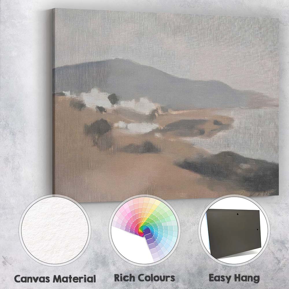 Muted Coastal Lake Mountain Minimalist Landscape Canvas Wall Art Print Decor Picture Ready to Hang