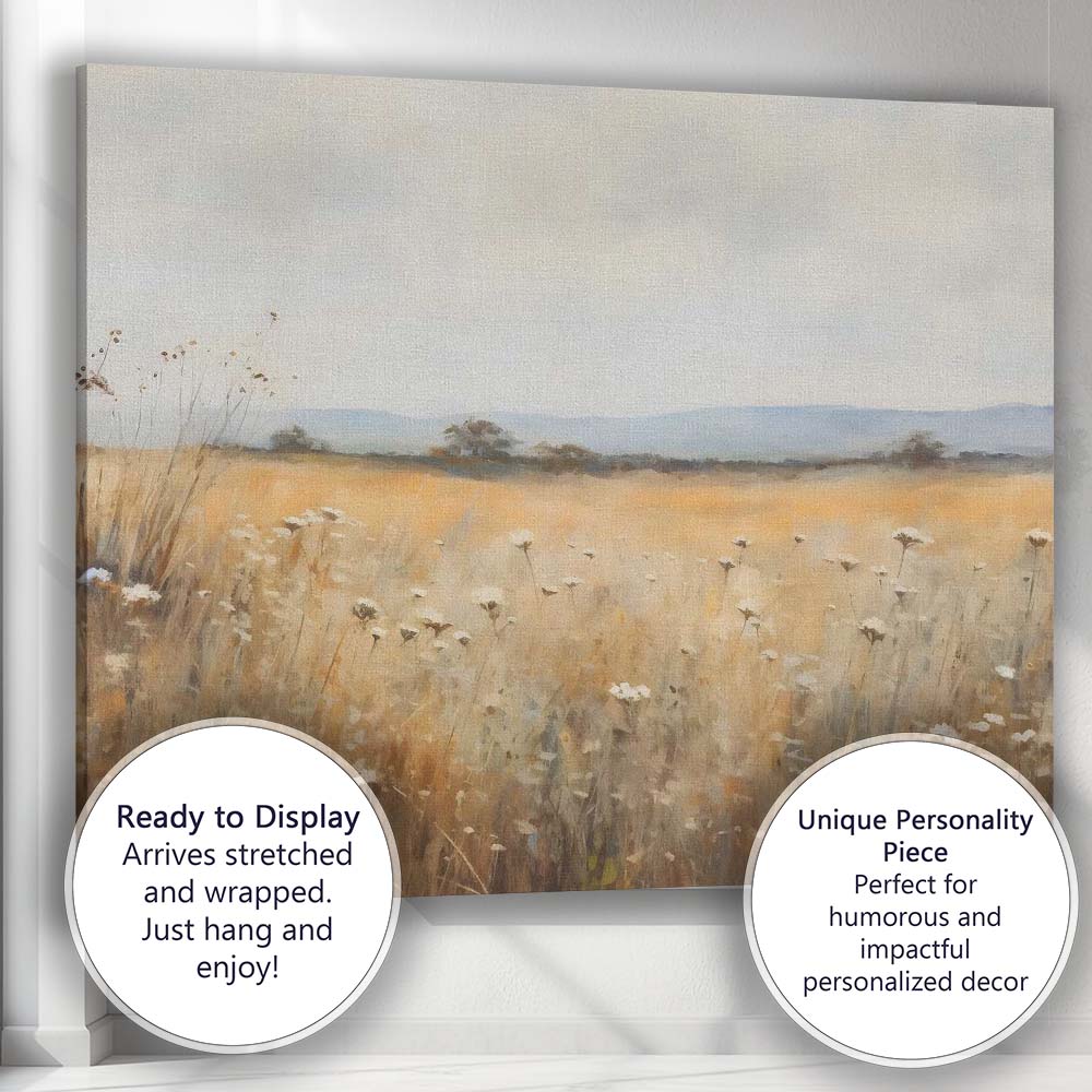 Wildflower Meadow Neutral Pastel Rural Landscape Canvas Wall Art Print Decor Picture Ready to Hang
