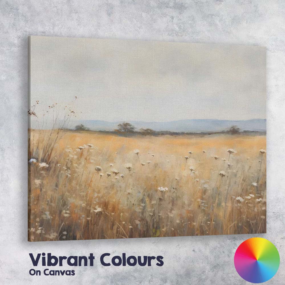 Wildflower Meadow Neutral Pastel Rural Landscape Canvas Wall Art Print Decor Picture Ready to Hang