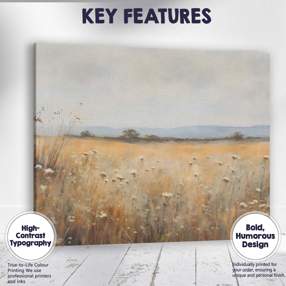Wildflower Meadow Neutral Pastel Rural Landscape Canvas Wall Art Print Decor Picture Ready to Hang