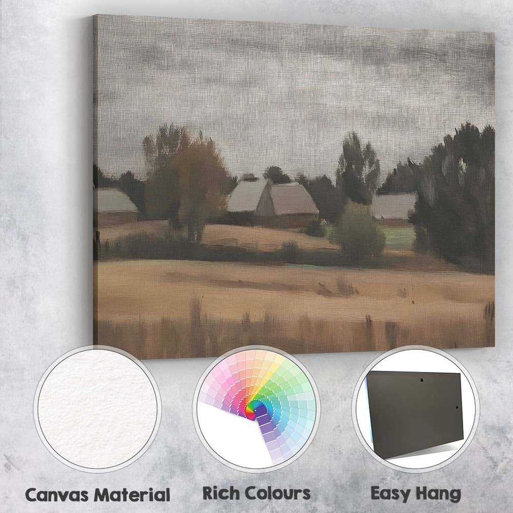 Rustic Farmstead Fields Impressionist Country Landscape Canvas Wall Art Print Decor Picture Ready to Hang