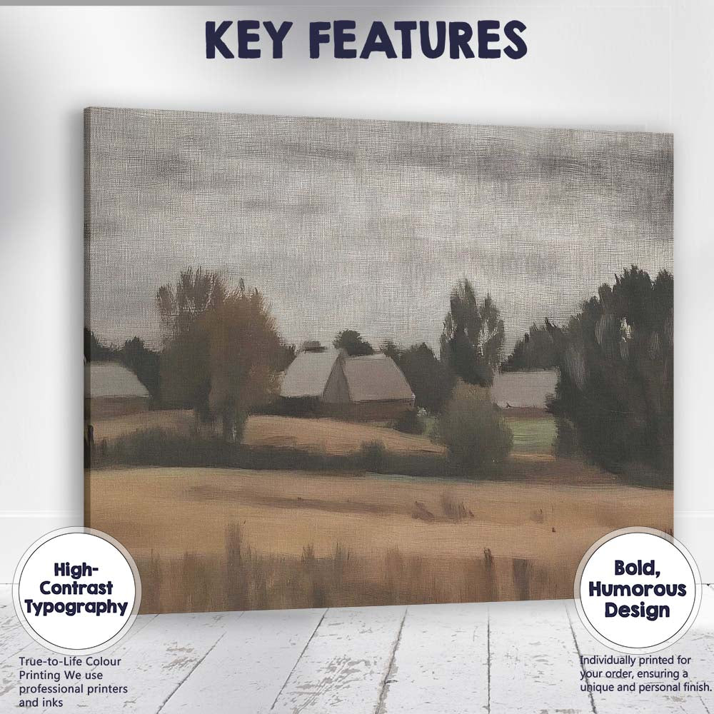 Rustic Farmstead Fields Impressionist Country Landscape Canvas Wall Art Print Decor Picture Ready to Hang